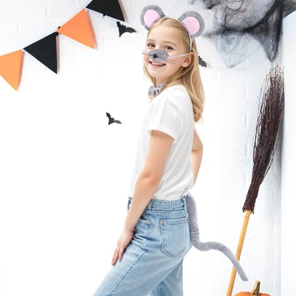 Mouse Costume Accessoriess Set, Mouse Ears Headband Nose Bowtie And Tail😝 - Picture 6 of 7